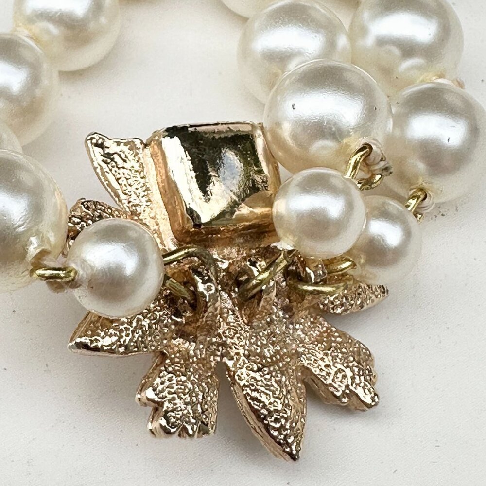 Faux Pearl Triple Strand Necklace With Gold Flower Clasp, Bridal Jewerlry, Gift - Picture 13 of 13